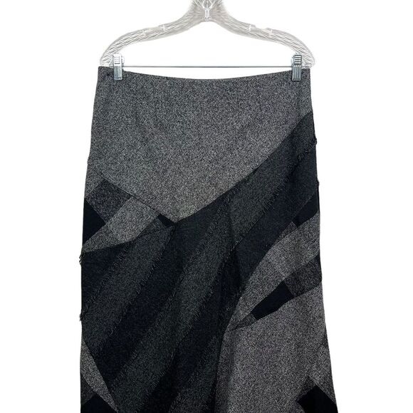 Richards‎ Malcolm Midi Skirt Flared Hem Fringe Trim Panel Gray Black Women Sz 6 - Picture 4 of 6
